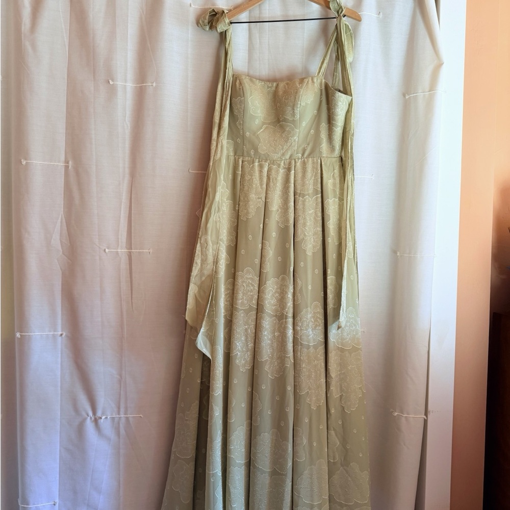 Azazie Olive Green Floral Maxi Dress